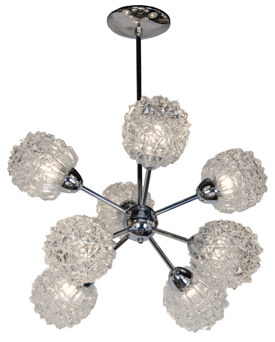 Eight-Arm Chrome & Glass Sputnik Chandelier Attributed to Richard Essig