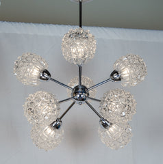 Eight-Arm Chrome & Glass Sputnik Chandelier Attributed to Richard Essig