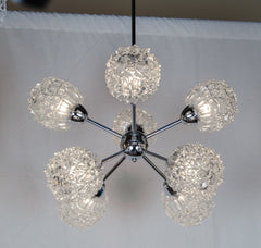 Eight-Arm Chrome & Glass Sputnik Chandelier Attributed to Richard Essig