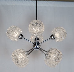 Eight-Arm Chrome & Glass Sputnik Chandelier Attributed to Richard Essig