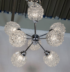 Eight-Arm Chrome & Glass Sputnik Chandelier Attributed to Richard Essig