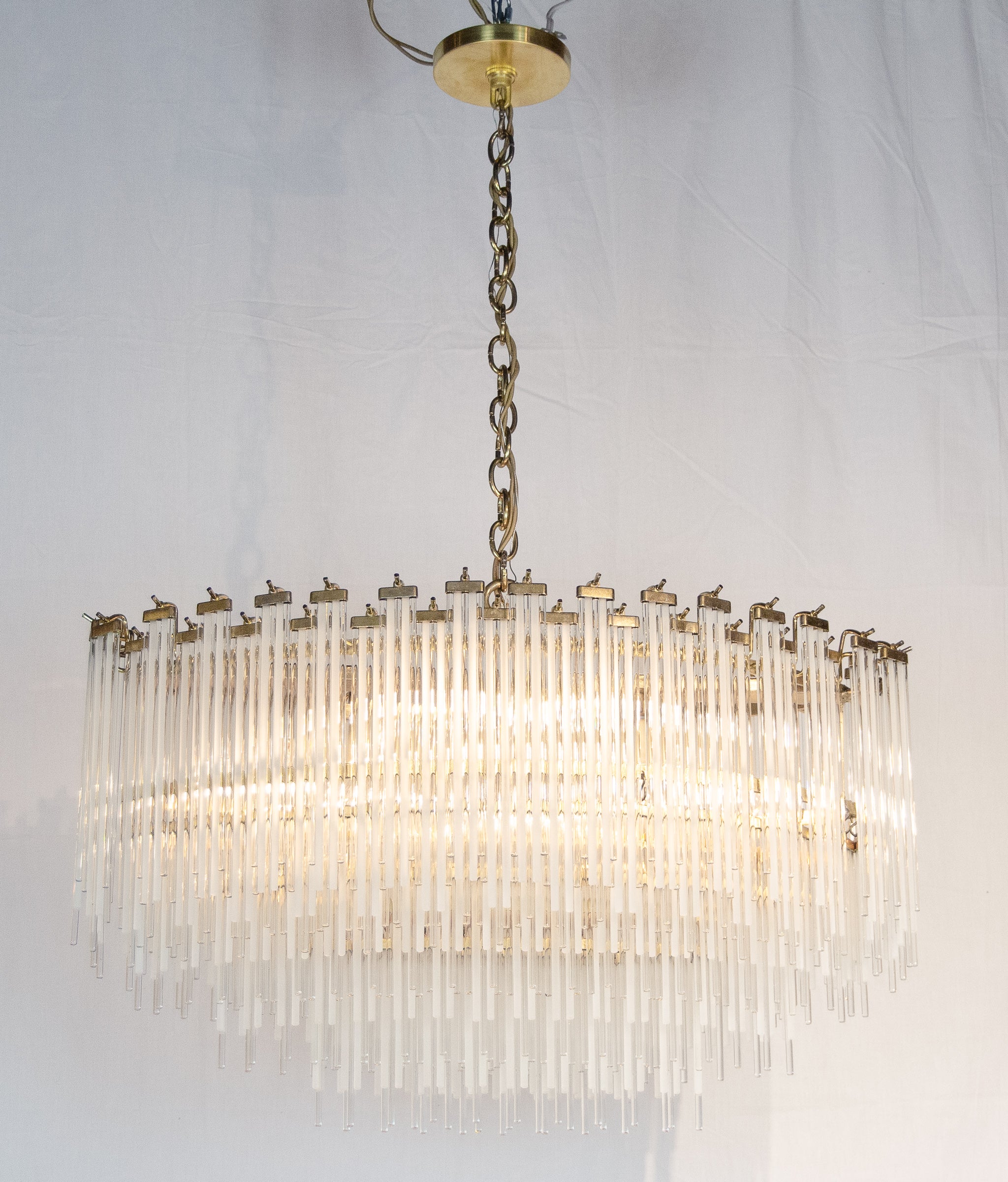 Clear & Frosted Prism Rod Brass Oblong Chandelierin the Manner of Gaetano