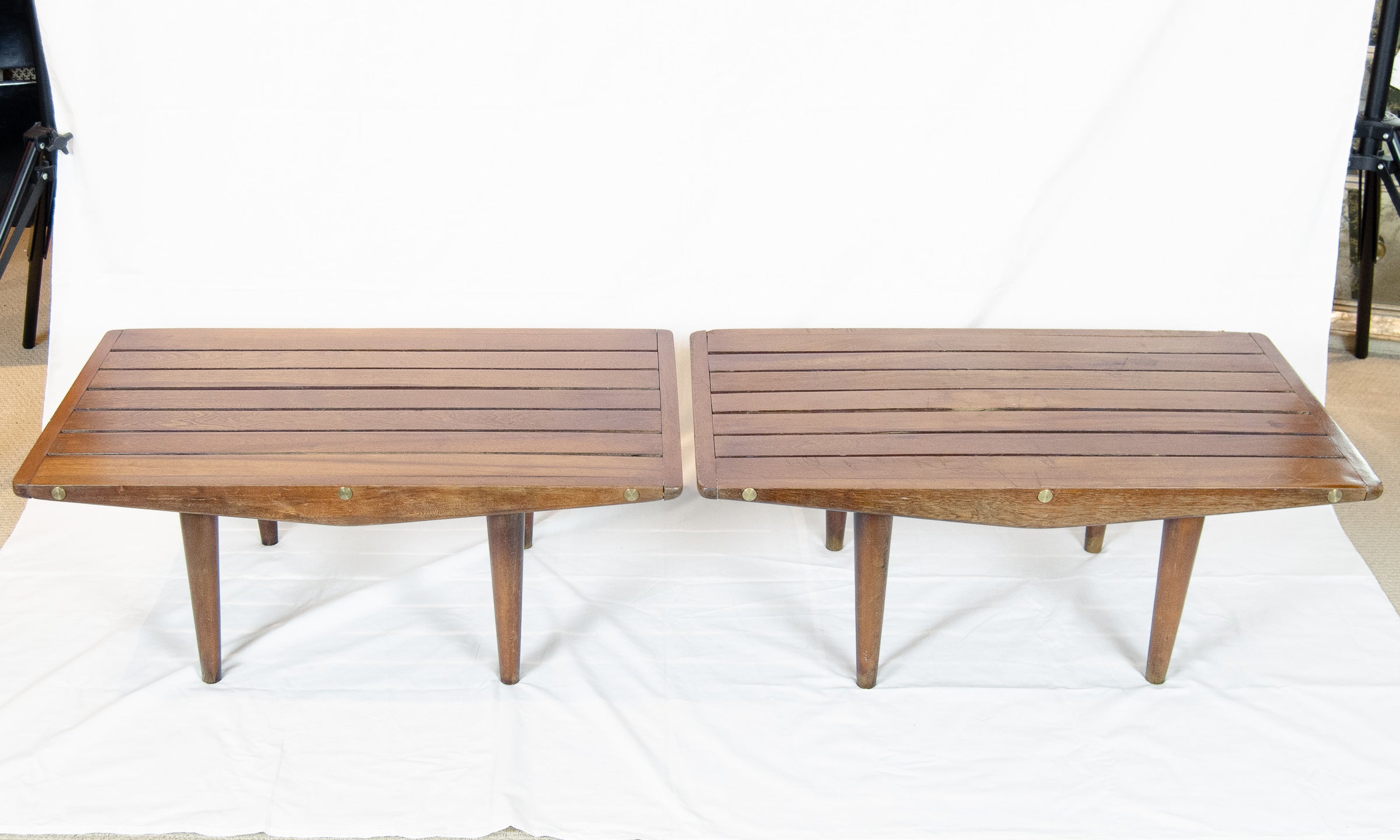 Studio-Made Slat Benches with Brass Accents