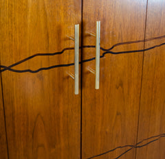 Contemporary Art Deco Influenced Inlaid Wood & Lacquer Bar Cabinet by Brownstone Furniture