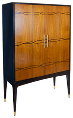 Contemporary Art Deco Influenced Inlaid Wood & Lacquer Bar Cabinet by Brownstone Furniture