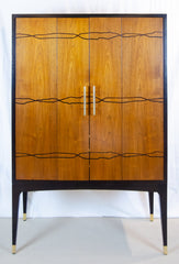 Contemporary Art Deco Influenced Inlaid Wood & Lacquer Bar Cabinet by Brownstone Furniture