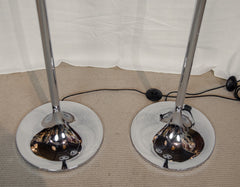 Pair of Chrome Floor Lamps with Opal Globe Shades by Elio Martinelli -Martinelli Luce
