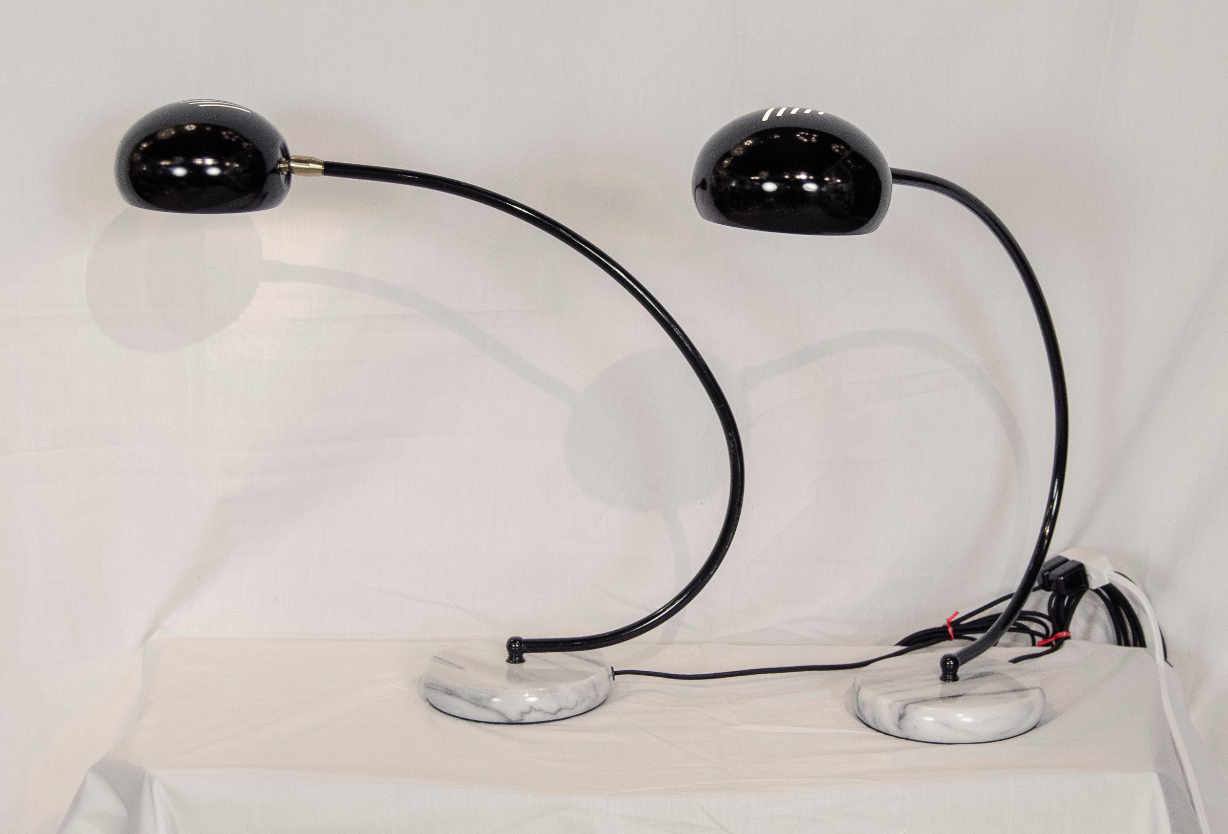 Pair of Black, Brass and Marble Arc Desk Lamps
