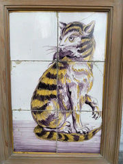 18th Century Dutch Tile Painting of a Cat with Mouse