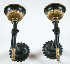 20th Century Venetian Style Bronze and Parcel-Gilt Wood Arm Sconces