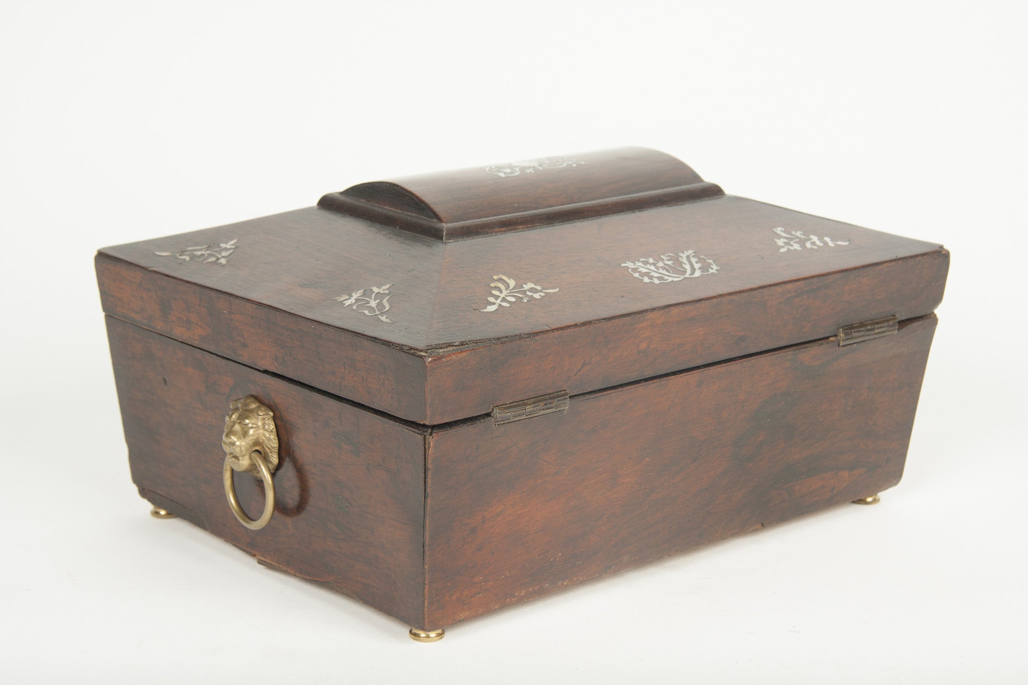 An English Regency Sarcophagus Form Box with Mother of Pearl