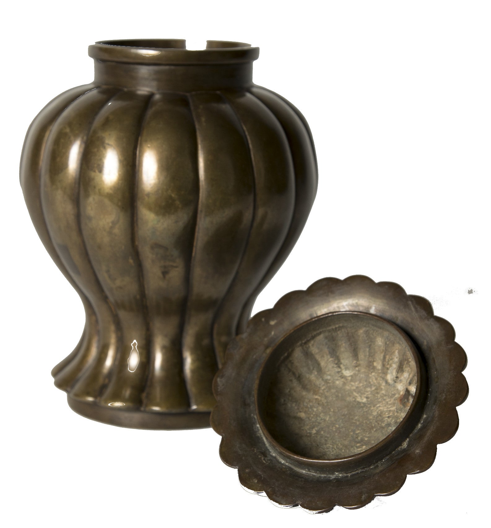 A Chinese Bronze Baluster form Vase and Cover
