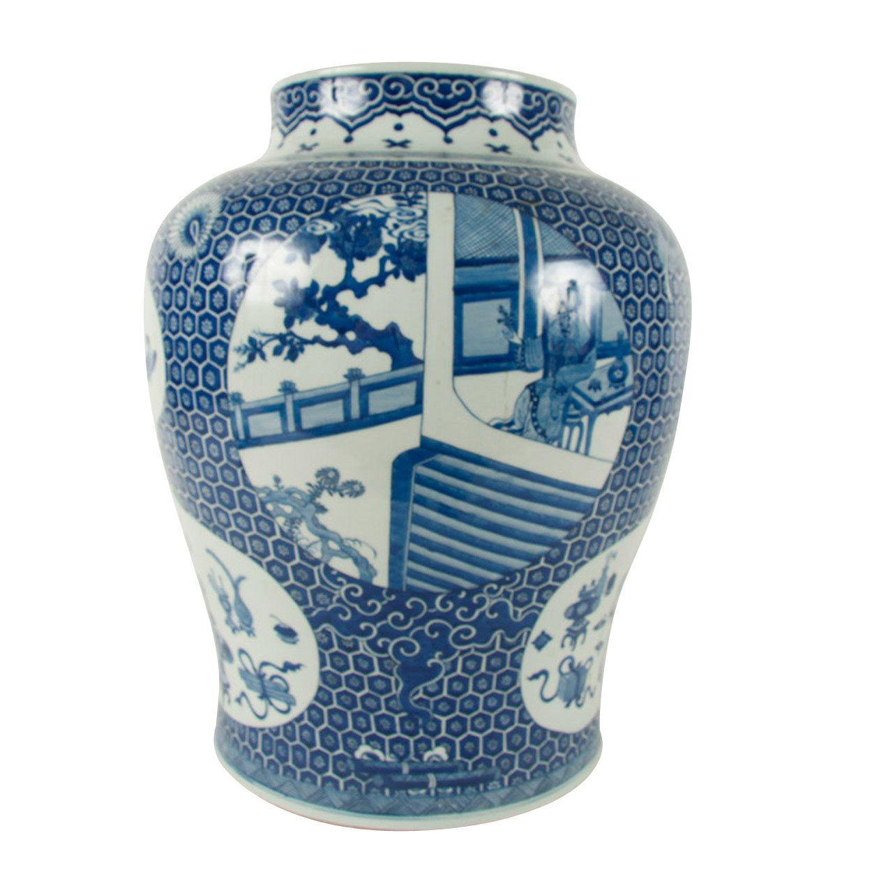 A Large Japanese Meiji Period Blue and White Baluster Vase