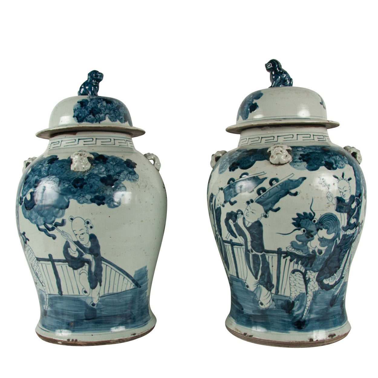A Pair of Chinese Transitional Blue and White Covered Ginger Jars