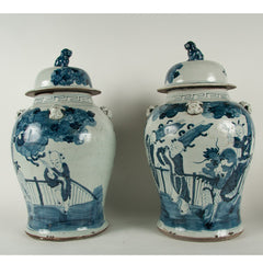 A Pair of Chinese Transitional Blue and White Covered Ginger Jars