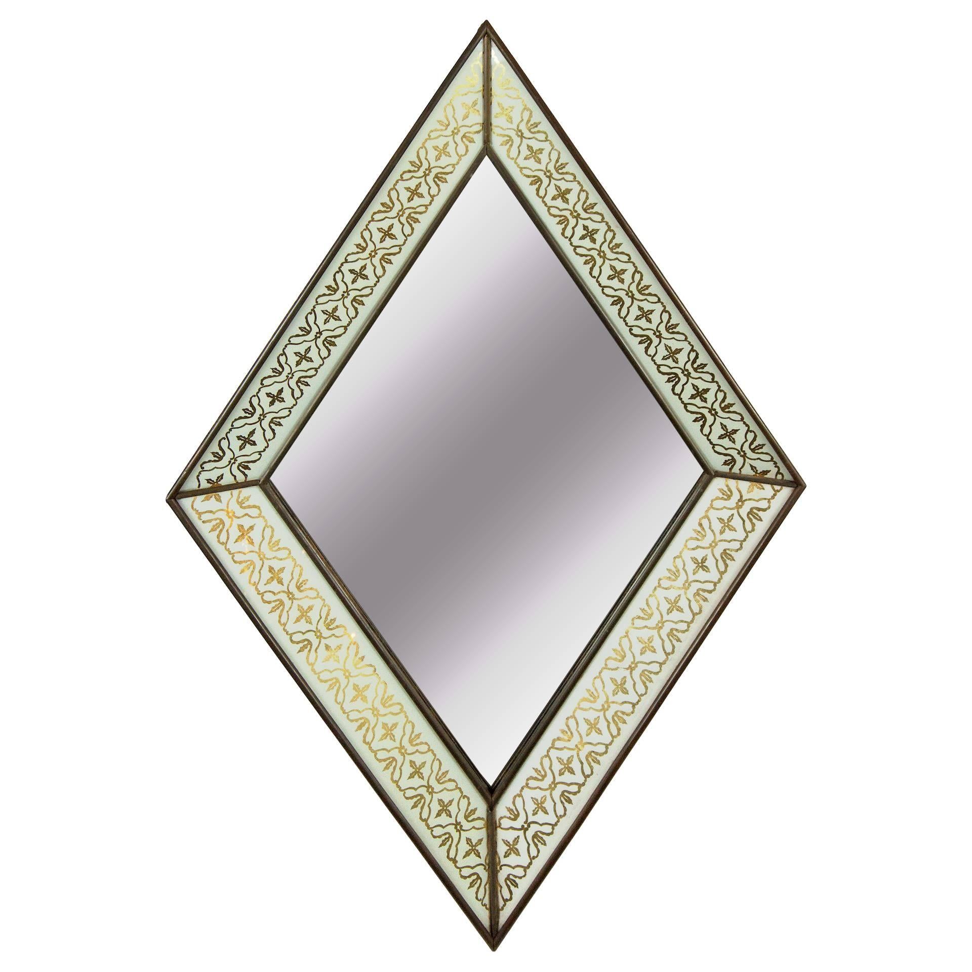 Eglomise Art Deco Diamond Form Mirror