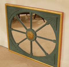 Antique French Sun Wood Frame with Later Additions & Mirror Plate