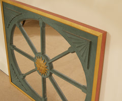 Antique French Sun Wood Frame with Later Additions & Mirror Plate