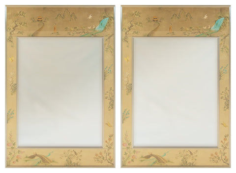 Pair of Substantial LaBarge Reverse-Painted Chinoiserie Mirrors