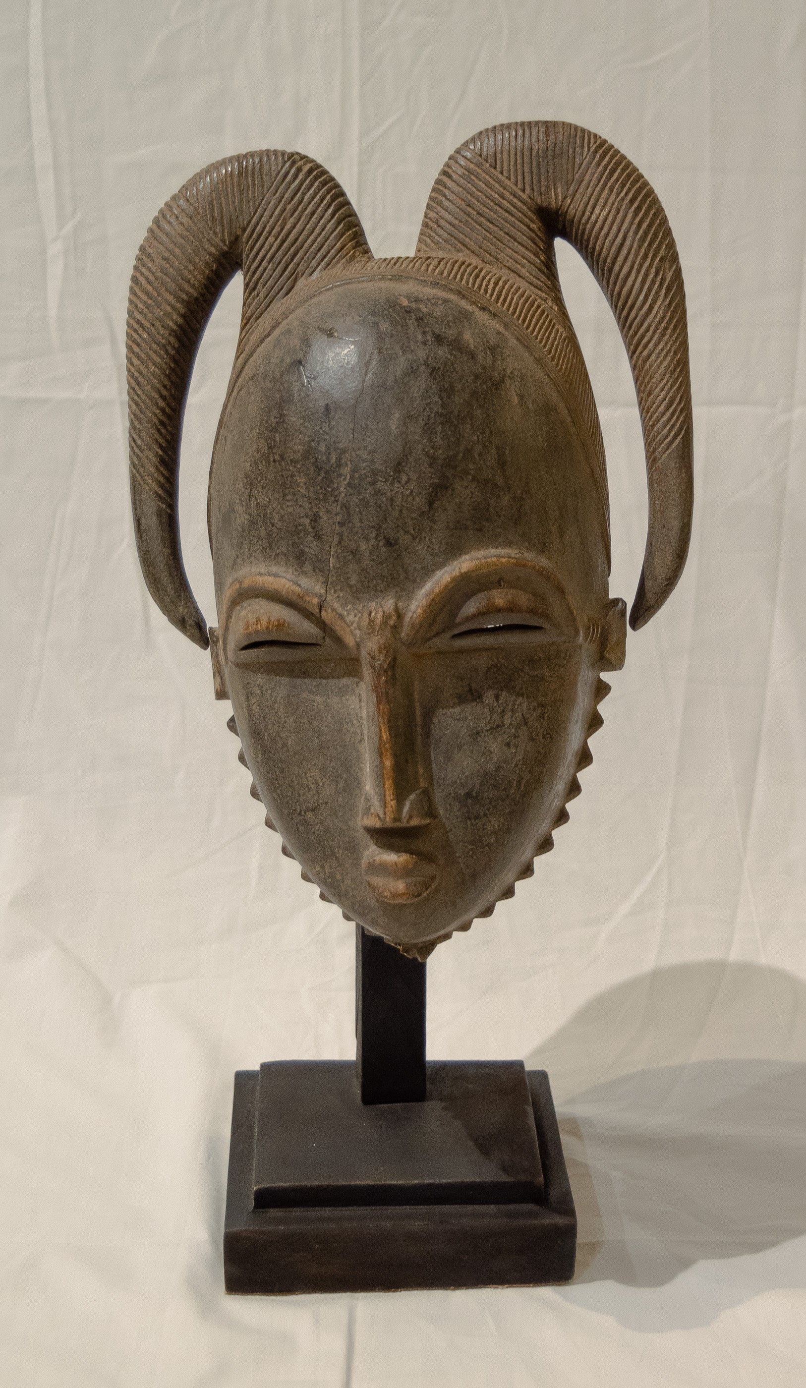 Antique Old Bronze Mask on Stand