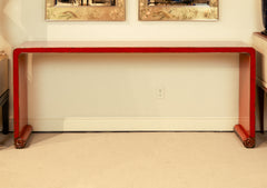 Red Lacquer Distressed Finish Chinoiserie Console