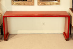 Red Lacquer Distressed Finish Chinoiserie Console