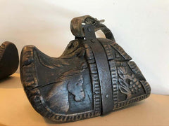 Spanish Colonial Carved Wood and Iron Stirrups