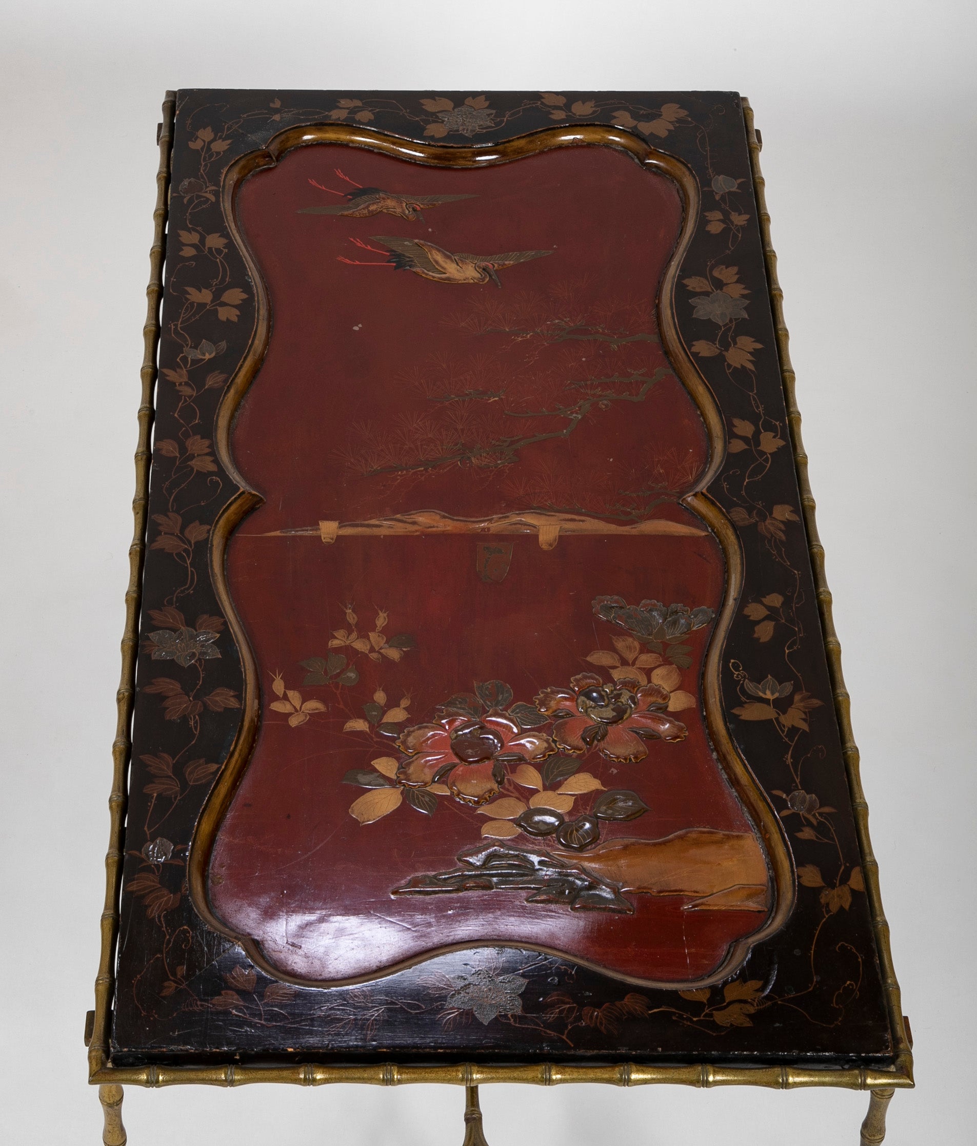 Exceptional 19th Century Japanese Lacquered Top Upon Bagues Brass Table Base