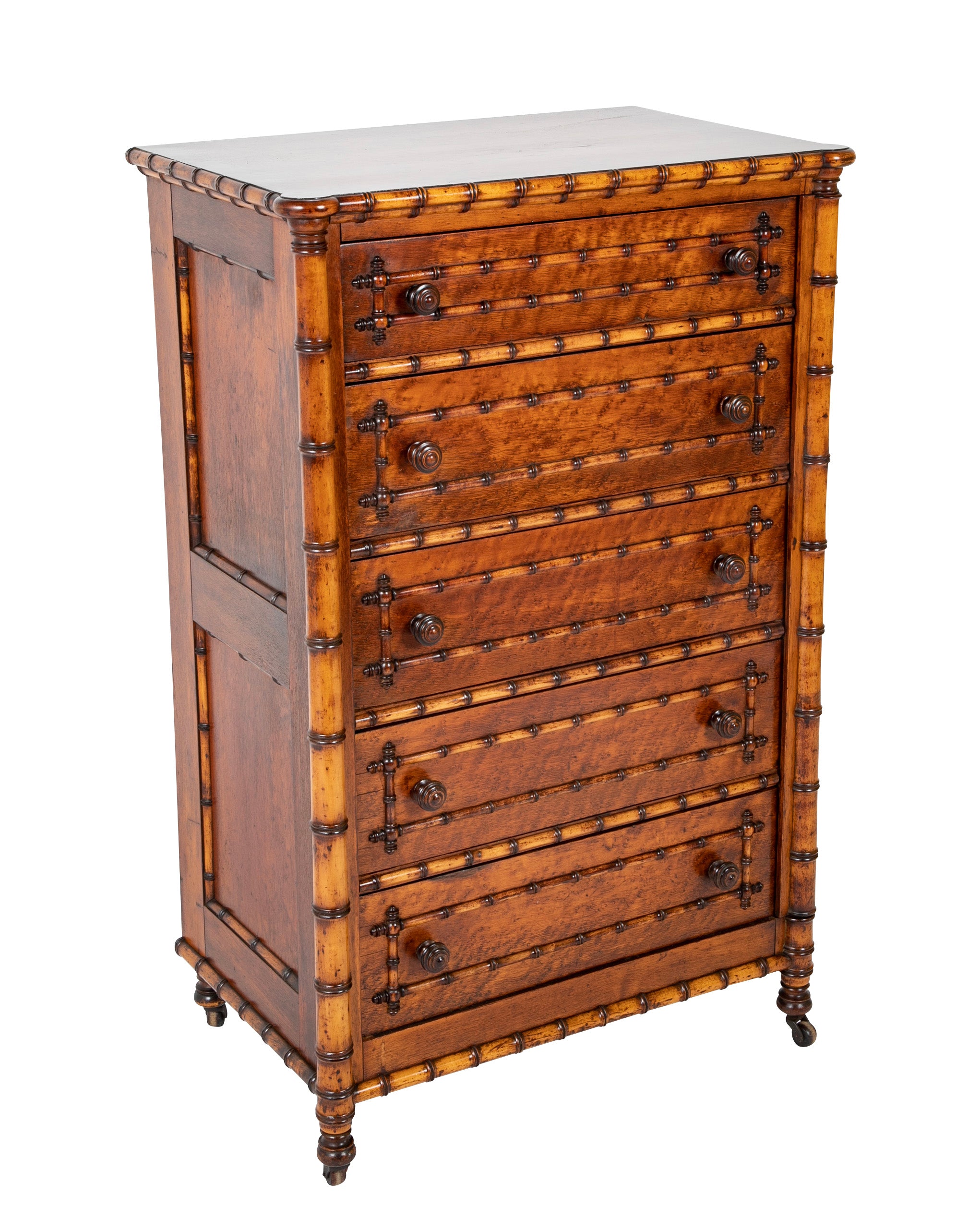 English Faux Bamboo Five Drawer Wellington Chest