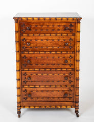 English Faux Bamboo Five Drawer Wellington Chest