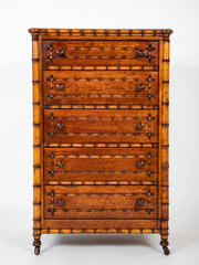 English Faux Bamboo Five Drawer Wellington Chest