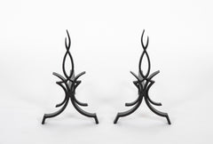 Pair of Black Wrought Iron Andirons by Raymond Subes