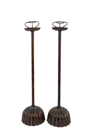 Pair of Japanese Chrysanthemum Bronze Candlesticks
