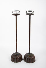 Pair of Japanese Chrysanthemum Bronze Candlesticks