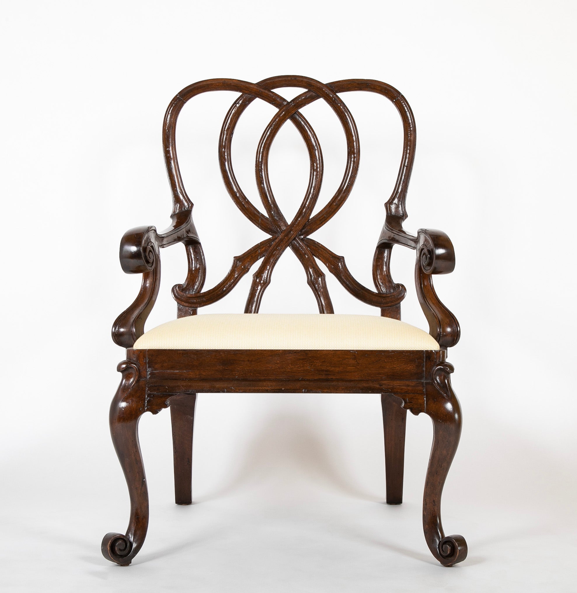 A Pair of Venetian Rococo Style Walnut Armchairs