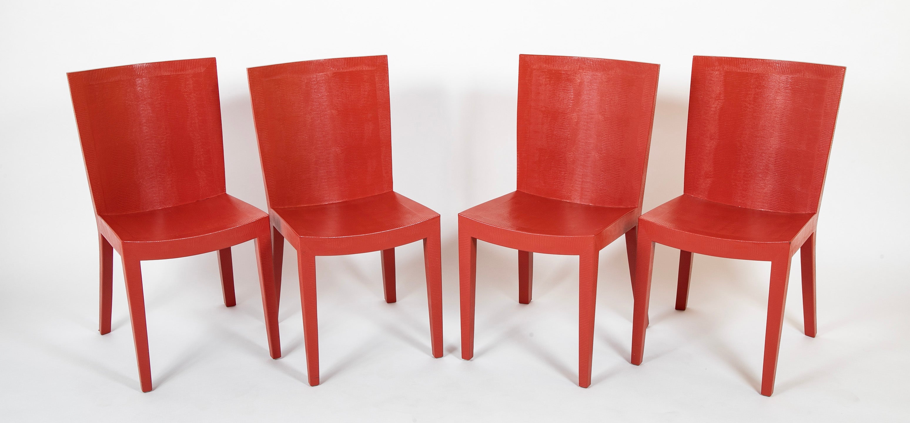 Set of Four Karl Springer "JMF" Chairs in Red Leather