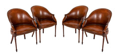 12 Mahogany and Leather Regency Style Armchairs - Available in Various Sets of 4 and 2