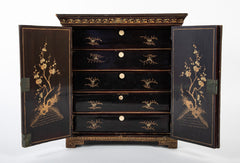 A Chinese Two Door Black Lacquered Table Top Chest