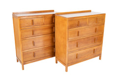 Pair of English Cotswold School Limed Oak Five Drawer Chests
