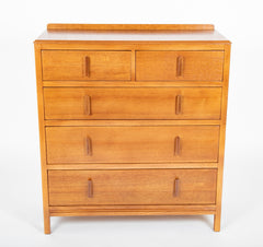 Pair of English Cotswold School Limed Oak Five Drawer Chests