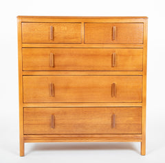 Pair of English Cotswold School Limed Oak Five Drawer Chests