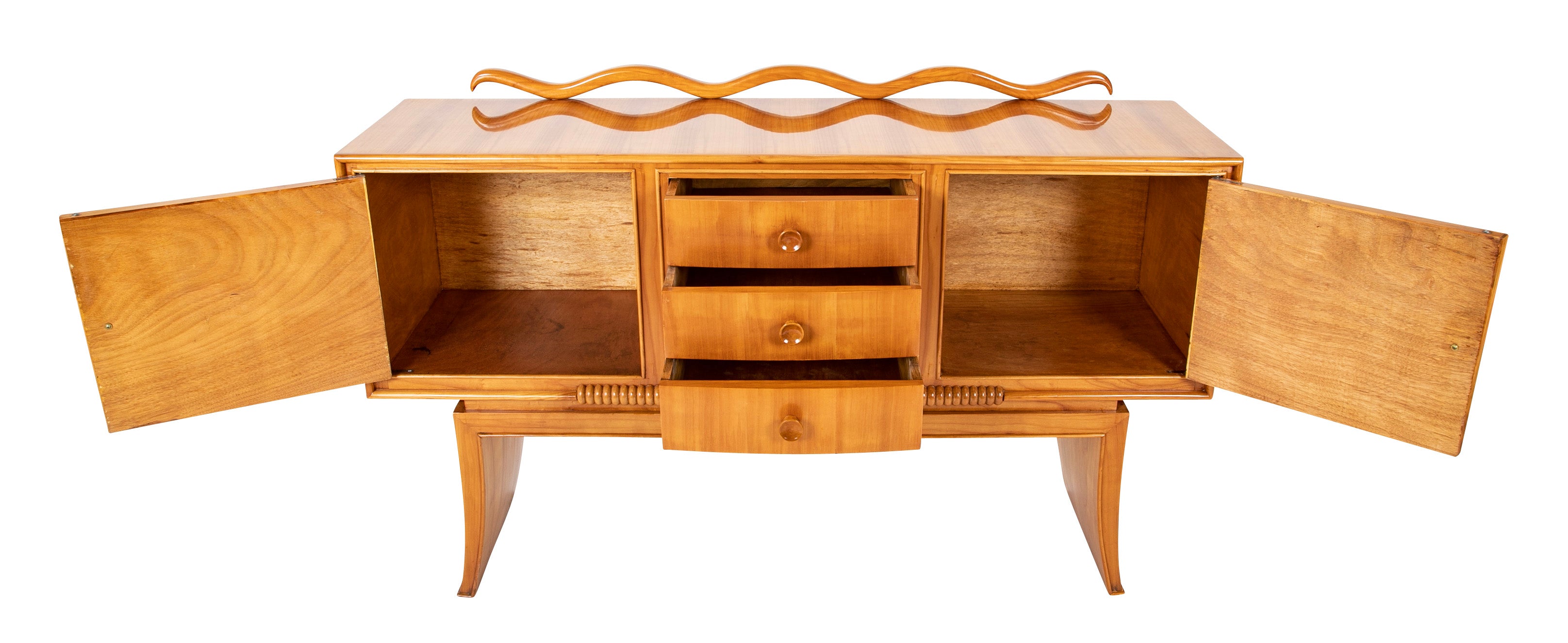 Italian Mid-Century Cherrywood Credenza with Wave Detail Back Rail
