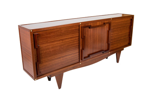 Andre Sornay Sapele Sideboard with Bold Geometric Form Mahogany Handles