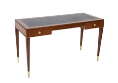 De Coene Freres Two Drawer Leather Top Desk of Sapele Wood