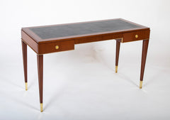 De Coene Freres Two Drawer Leather Top Desk of Sapele Wood