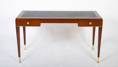 De Coene Freres Two Drawer Leather Top Desk of Sapele Wood