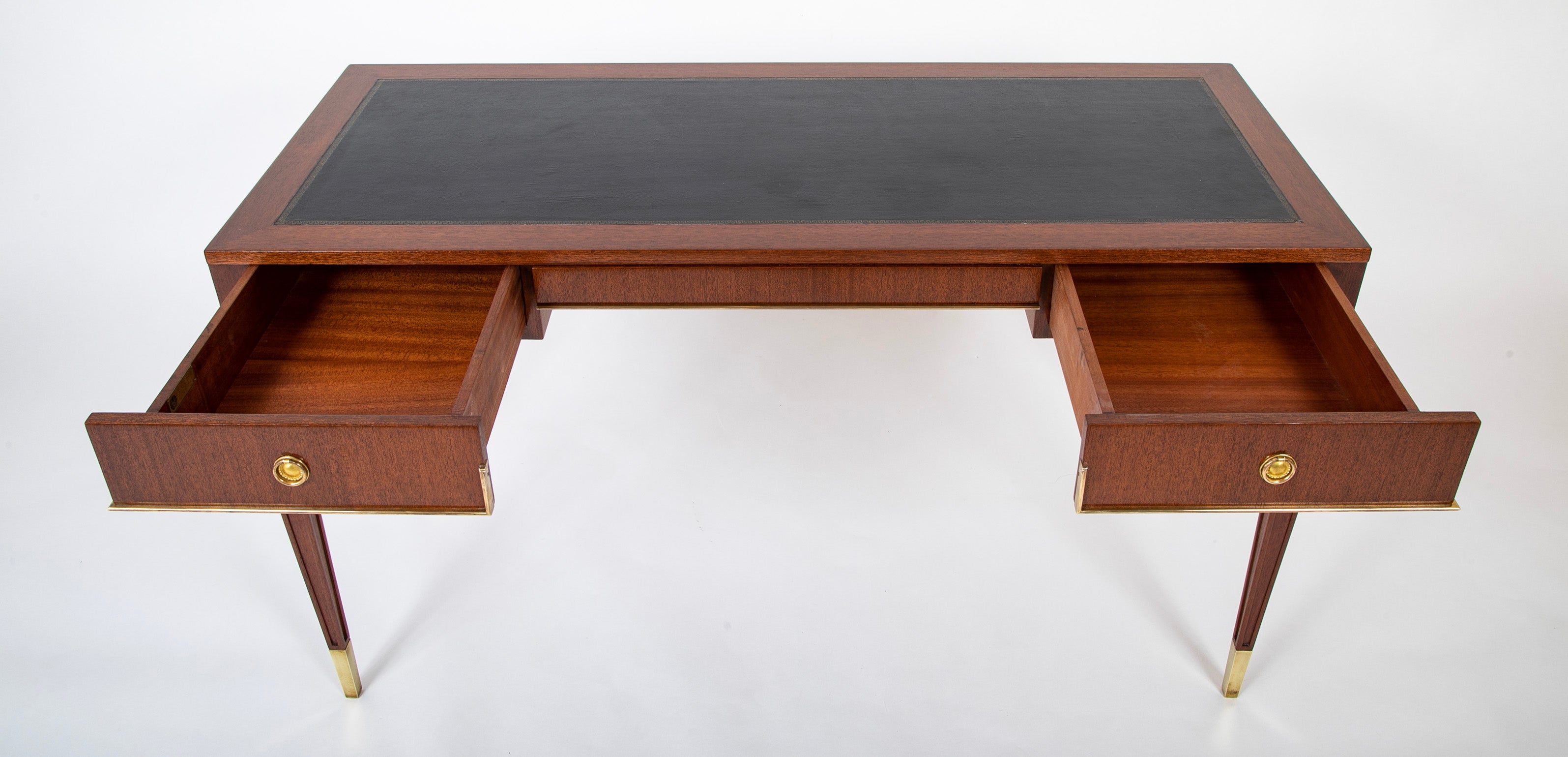 De Coene Freres Two Drawer Leather Top Desk of Sapele Wood