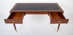 De Coene Freres Two Drawer Leather Top Desk of Sapele Wood