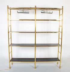 Glass and Brass Lighted Etagere After Billy Baldwin Model for Cole Porter