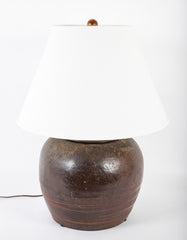 Two Bronze Glazed Ceramic Lamps